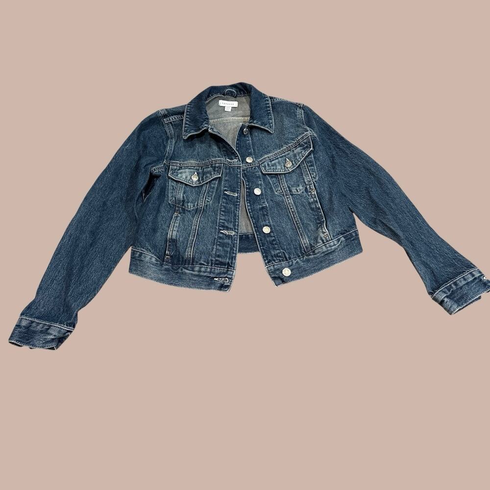 Topshop Cropped Denim Jacket Medium Wash Size 6 - Picture 2 of 6